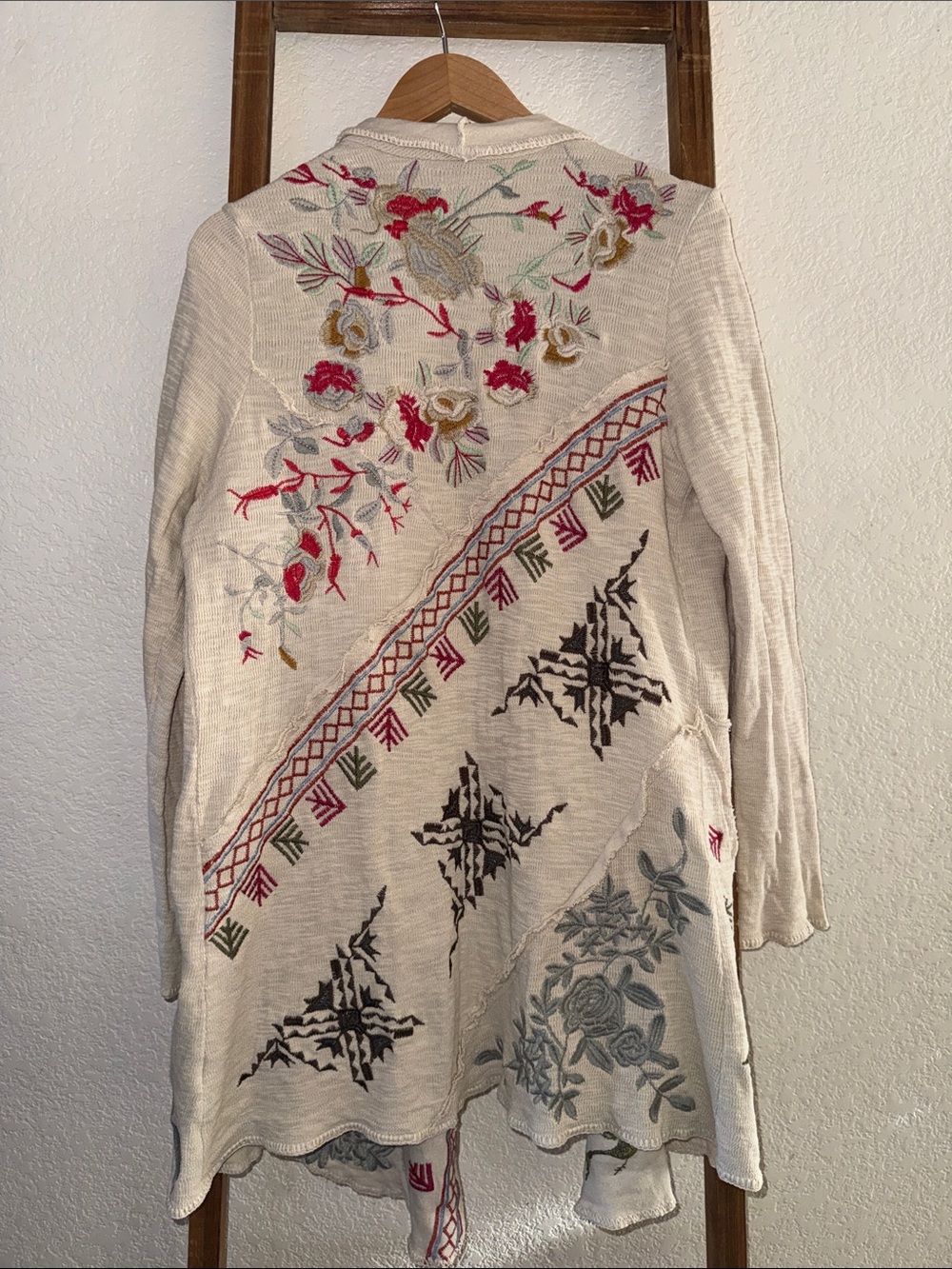 Coldwater Creek Cream Embroidered Floral Open-Front Cardigan - Picture 6 of 7